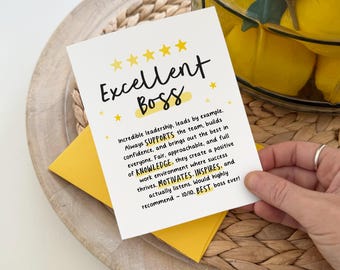 Excellent Boss Card, Leaving Card for Boss, Manager, Review Card from Staff, Card from Coworkers, Co-worker, Thank You, Boss Day, Birthday