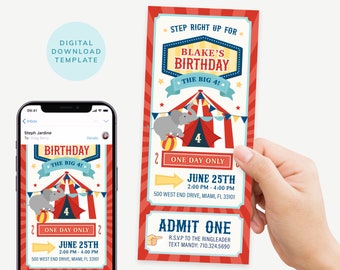 Carnival Birthday Invitation, Circus Birthday Invites, Carnival Invite, Party, Editable Template, Digital Download, Printable, #KP031