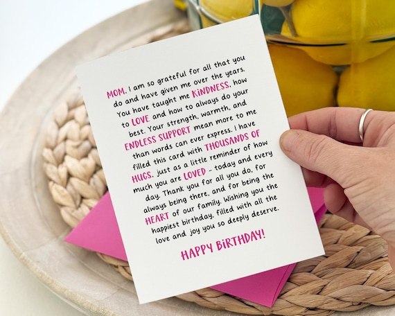 Happy Nice Things To Write In Your Mom's Birthday Card Mom Birthday Card Happy Birthday To Mom, Best Friend, Thoughtful Words,  Support, Hugs, Love, Heartfelt, Mother, Sentimental Mom Card