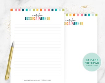 Multicolored Personalized Notepad, Signature Notepad, Personalized Stationery with Name, Rainbow, Birthday Gift, Christmas Gift, 50 Pages