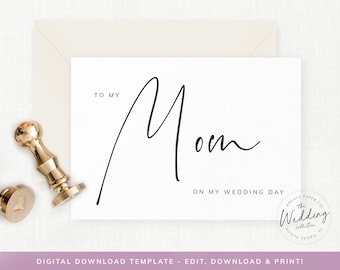 Simple and Elegant To My Mom On My Wedding Day Card, Wedding Party Card, Family Cards, Instant Download, Digital, Templett, #SERENITY