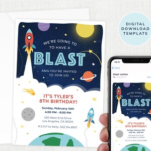 Space Party Invitation, Outer Space Birthday Invite, Party, Space Themed Invitation, Editable, Instant Download, Printable, Digital, #SPACE