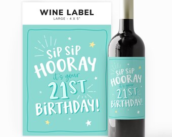 21st Birthday Wine Label, Wine Bottle Sticker, Happy Birthday, 21, Wine Gift, Fun Text, Birthday Gift for Friend, 21st Birthday Gift
