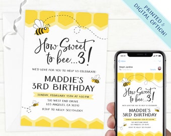 Kids Birthday Invitation | Bee Birthday Party Invite | How Sweet to Bee Birthday Invitation | Cute Birthday Invitation | Baby Invitation