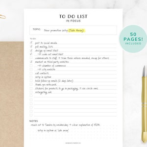 May include: A to-do list with a checklist and notes section. The topic is "New promotion setup (Sale Away)". The checklist includes items like "post to social media", "pull mailing lists", "design up email blast", "communicate to staff", "market on third party websites", "call contacts", "setup in system", "build follow-up emails", "thank you notecards", "stickers for products to go in packaging", and "retargeting ads". The notes section includes "reach out to Sandra by Wednesday → clear explanation of ROA" and "setup in system as 'sale away'".