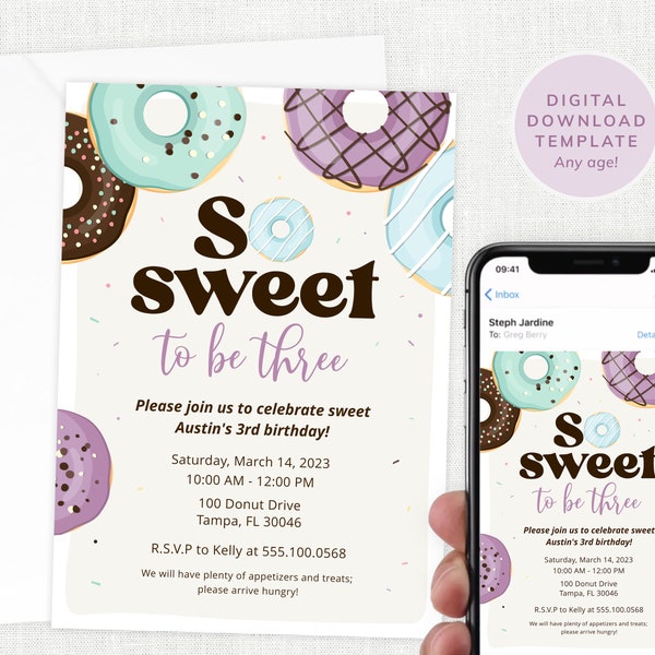 So Sweet Boy Birthday Party Invite Donut Toddler Baby Blue Donut Party Invitation, Printable Instant Download Digital File ANY AGE #KP008