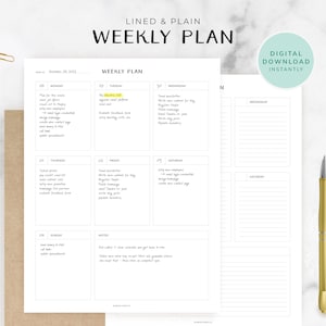 Könnte beinhalten: Ein druckbarer Wochenplaner mit linierten und einfachen Abschnitten für jeden Tag der Woche. Der Planer enthält einen Notizbereich und einen Bereich für die Woche vom 28. November 2023.