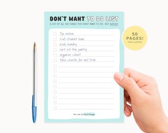 Don't Want To Do List, Funny List Notepad, Funny Gift Ideas, Funny Birthday Gift, Coworker Gift, Office Gift, Funny Stationery Gifts, Chores