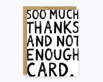 Fun Thank You Card, So Much Thanks, Big Thank You, Appreciation Card, Typography Style, Black and White Card, Big Text