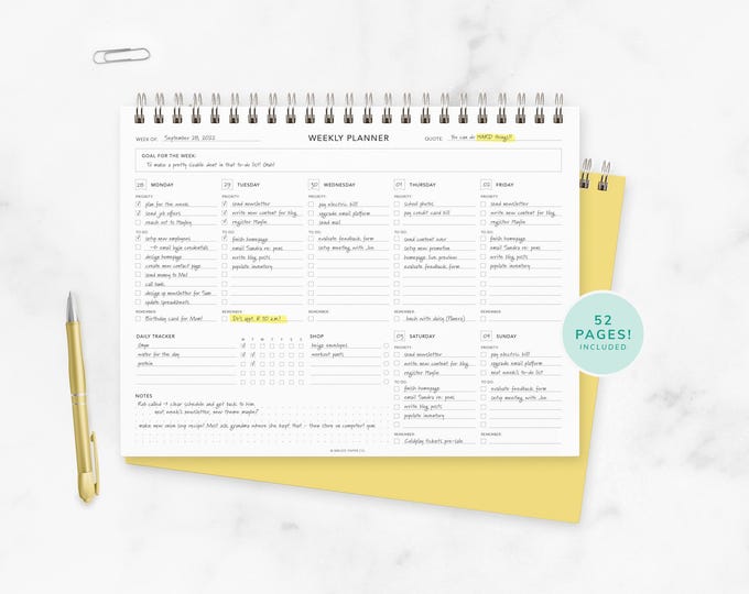 Weekly Planner Notebook - Daily To Do List, Weekly Desk Pad, Undated Planner, Minimalist, Daily Planner, Desk Planner, Wire Spiral Bound