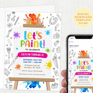 Painting Party Art Birthday Party Invitation Color-In Invite
