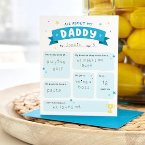 All About My Daddy Card, Father&#39;s Day or Birthday Card from Kids, Fill-in-the-Blank Keepsake for Dad, Interactive Card from Son or Daughter