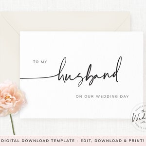 Modern To My Husband On Our Wedding Day Karte, Brautpartykarten, Bräutigam Hochzeitskarte, Vorlage, Download, Digital, Templett, #HAYLIE