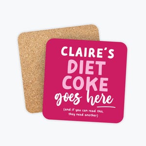 Personalized Name and Drink Coasters, Diet Coke Goes Here, Pepsi, Vodka, Celsius, Coca Cola, Soda Coaster, Funny Gifts, Coworker Friend Gift