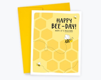 Cute Birthday Card, Happy Bee-Day Card, Bumble Bee Birthday Card, Kids Birthday Card, Friend Birthday Card, Bday, Bee Lover Card, Yellow