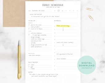 Planer Digitaler Download, tägliche To Do Liste, Undatierter Tagesplaner, Minimalistische To Do Liste, Aufgabenliste, Schreibtischplaner, sofort Download