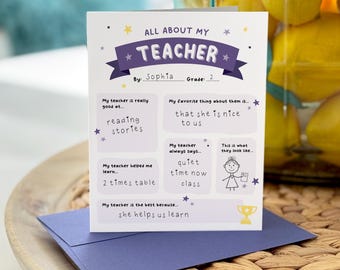 All About My Teacher Fill-in Card: Heartfelt Teacher Appreciation Keepsake