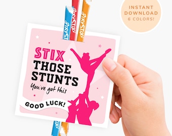 Cheer Team Good Luck Gift, Candy Favor Tags, Cheerleading, Competition Gifts, Team Gifts, Stix those Stunts, Hit Zero, Instant Download