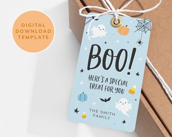 Halloween Boo Tags, Editable Halloween Favor Gift Bag Tags, Trick or Treat Tags, Birthday Party, Booed Labels, Printable Template, Templett