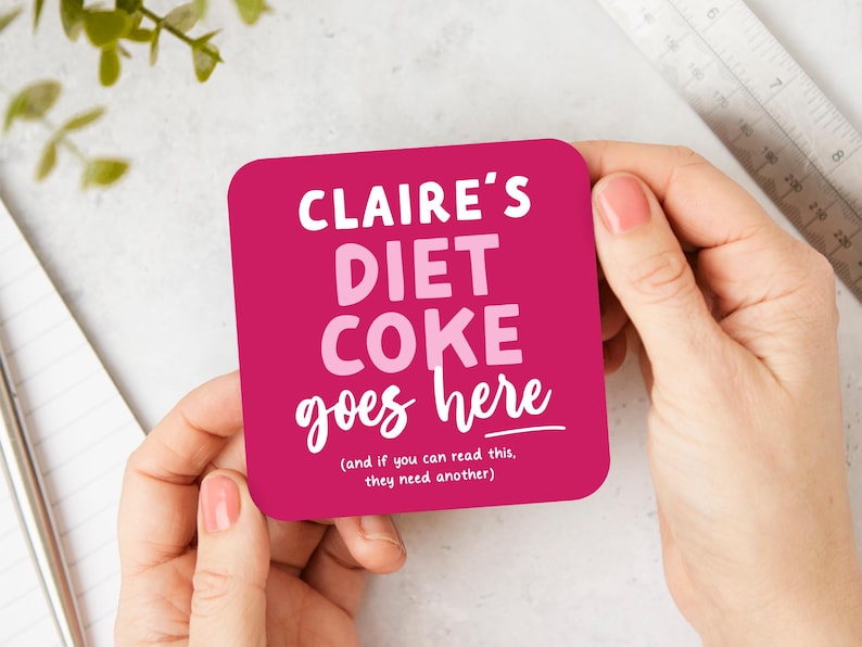 Personalized Name and Drink Coasters, Diet Coke Goes Here, Wine, Vodka