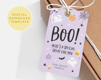 Halloween Boo Tags, Editable Halloween Favor Gift Bag Tags, Trick or Treat Tags, Birthday Party, Booed Labels, Printable Template, Templett