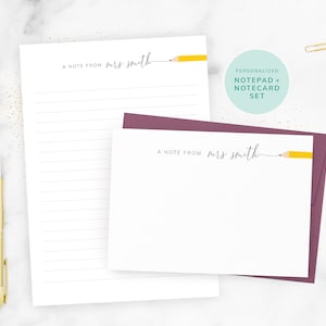 Personalized Teacher Notecard and Notepad Set, Teacher Stationery, Teachers Note, Flat Notecards, Teacher Notepad, Teacher Appreciation Gift