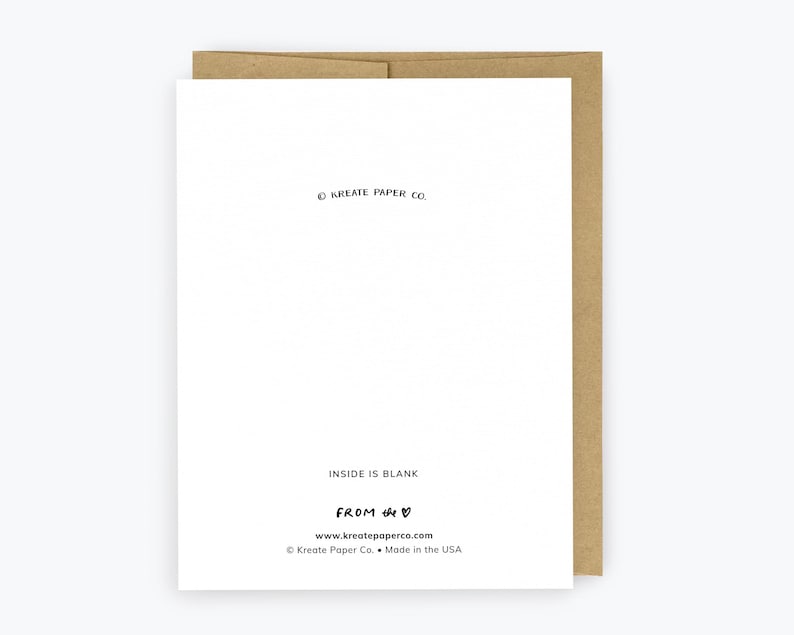 May include: A white greeting card with a brown envelope. The card has the text "INSIDE IS BLANK" and "FROM the &hearts;". The card also has the text "KREATE PAPER CO." and website information.