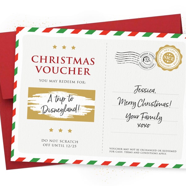 Christmas Scratch-Off Voucher, Suprise Voucher, Personalized Christmas Coupon, Experience Voucher, Xmas Scratch Card, Personalized Gift Card