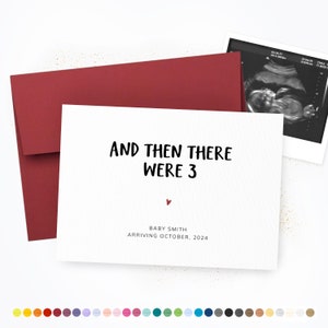 And Then There Were 3 - Pregnancy Announcement Card, Funny Baby Announcement, First Baby New Parents, Ultrasound Photo Card, We&#39;re Expecting