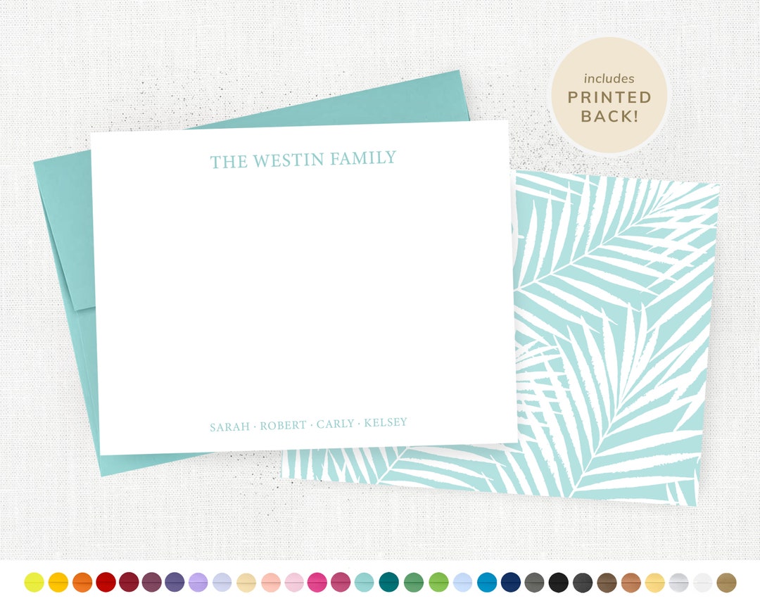 Palm Leaf Personalized Note Cards & Envelopes, Double Sided Notes