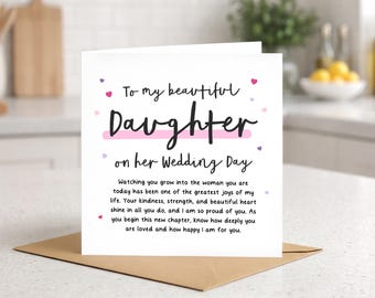 Card to Daughter on her Wedding Day, To My Beautiful Daughter, Sentimental Words Card From Mom, Dad, Heartfelt Card, Proud of You, Square