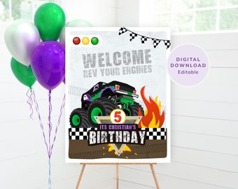 Monster Truck Welcome Sign Poster Monster Jam Trucks Themed Party Birthday Decor Instant Download #KP042
