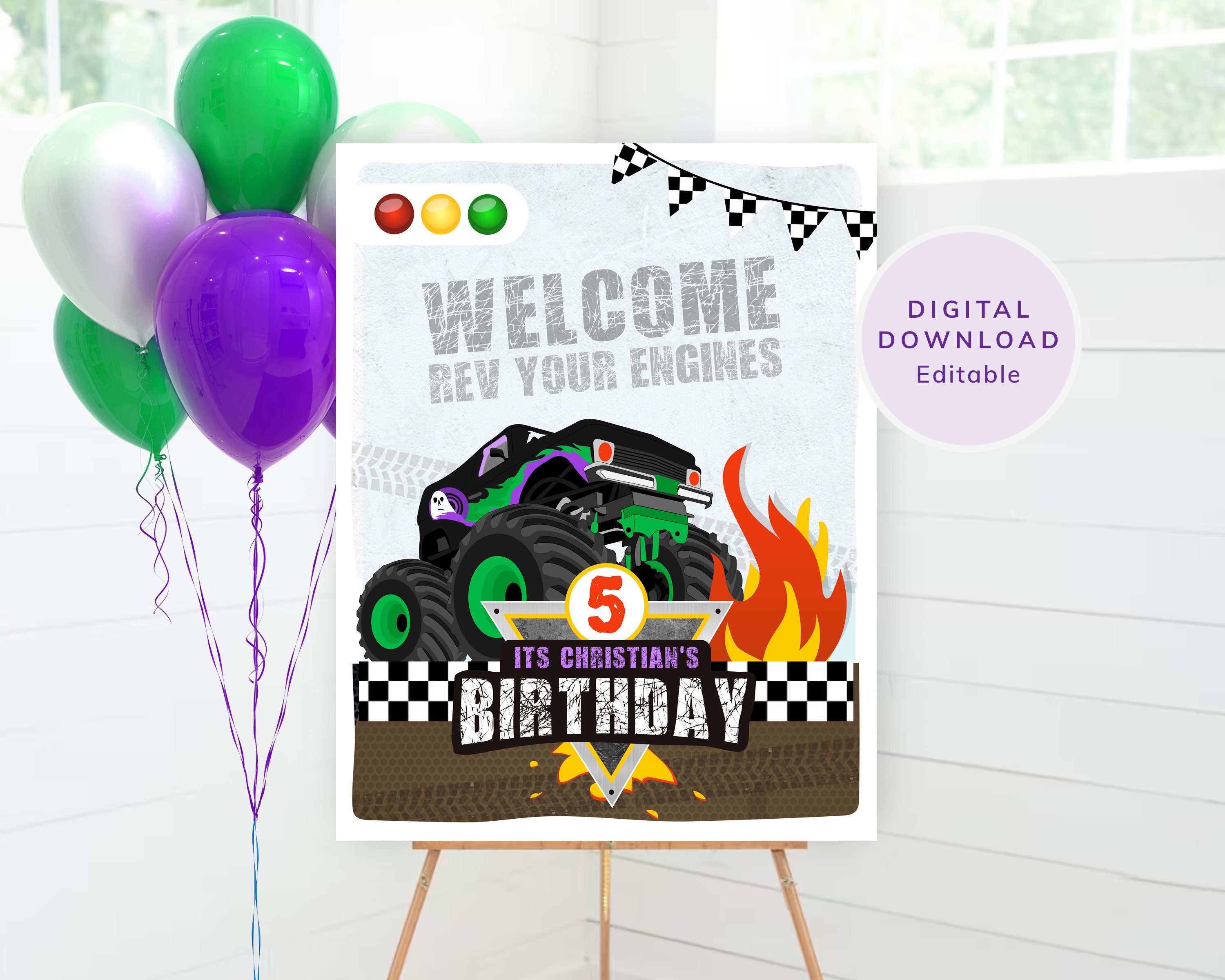 Monster Truck Welcome Sign Poster Monster Jam Trucks Themed Party Birthday Decor Instant Download #KP042