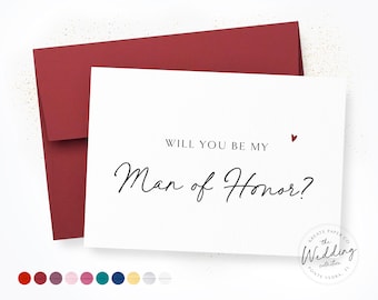 Will You Be My Man of Honor Card | Wedding Party Card | Bachelor Party Proposal Cards | Man Of Honor Request Card