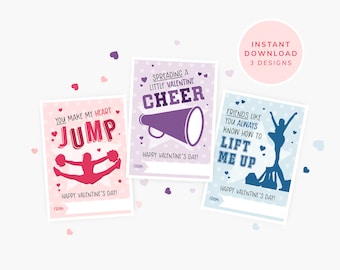 Cheer Valentine Cards Printable, Valentines Cheer, Cheerleader Valentine Printable Tags, Classroom School Cheer Team, DIY Digital Download
