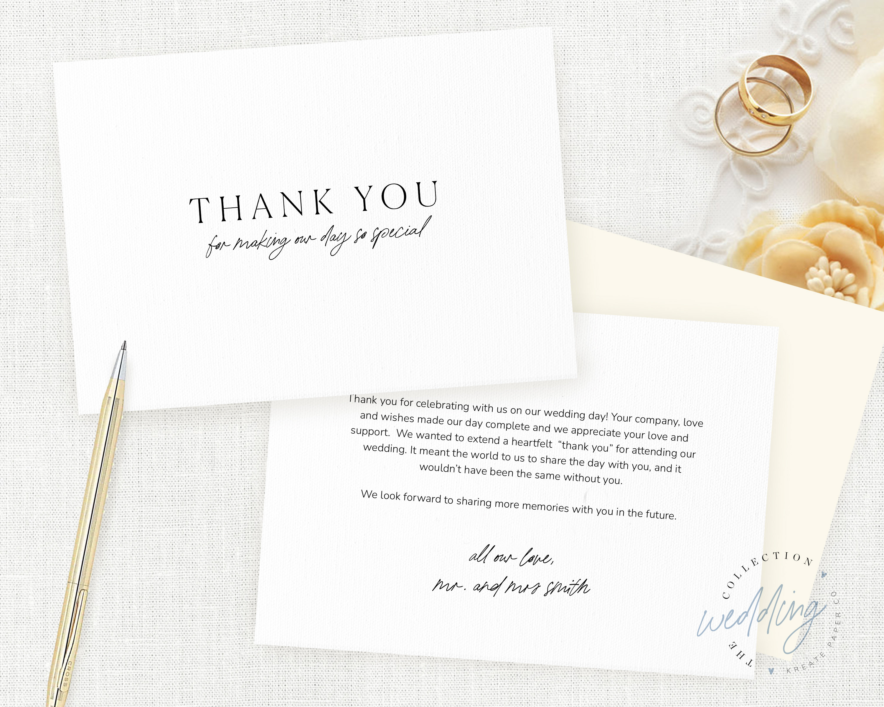 Set of 10 Thank You Notecards, Wedding Thank You Card Set, Personalized ...