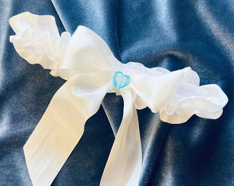 Blue Heart Silk Bridal Garter, Something Blue, Luxury Wedding Garter