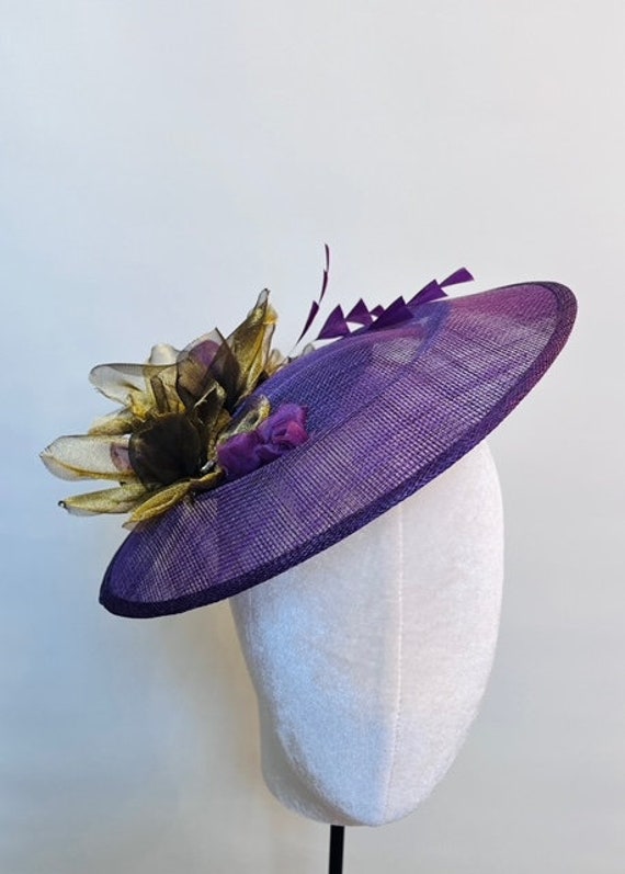 Plum Purple Fascinator: Gold Floral Wedding Hatinator - Etsy