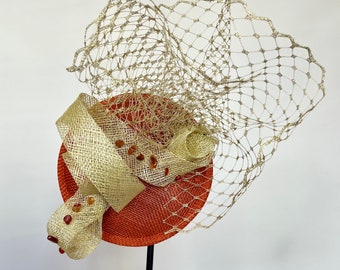 Fascinator ‘Carnelian Sunset’ in Gold & Orange, Mother Of The Bride Wedding Hat, Cocktail Hatinator Headpiece