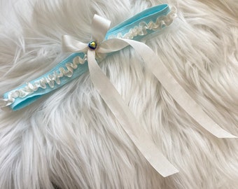 Blue and White Silk Bow Garter, Something Blue, Bridal Shower Gift For Bride To Be