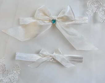 Silk Bow Bridal Garter Keepsake and Throw Set Something Blue