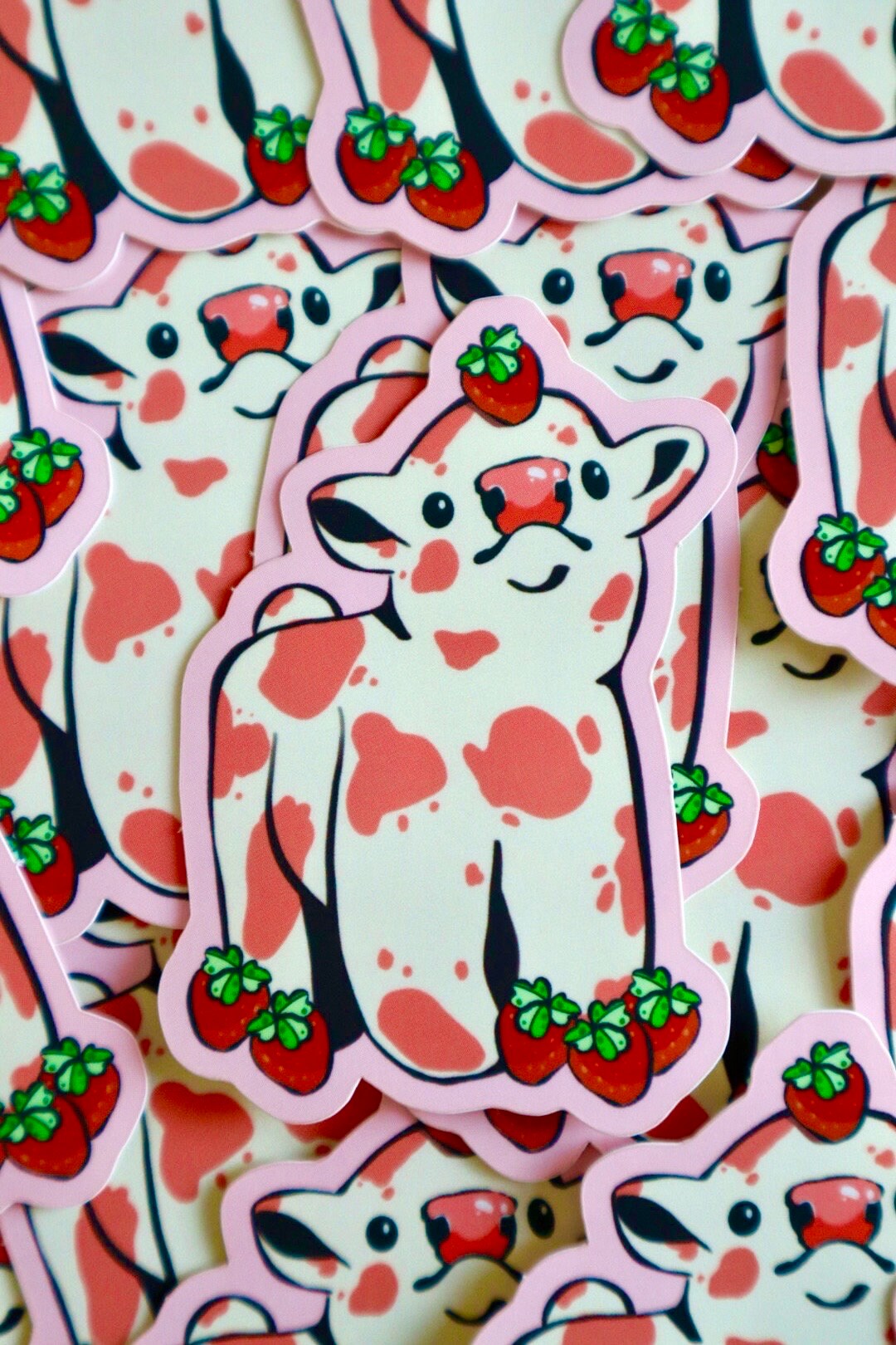 Strawberry Cow Die Cut Sticker Clear Vinyl Sticker - Etsy