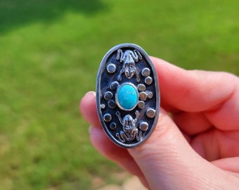 Frog and Turquoise Ring size 7