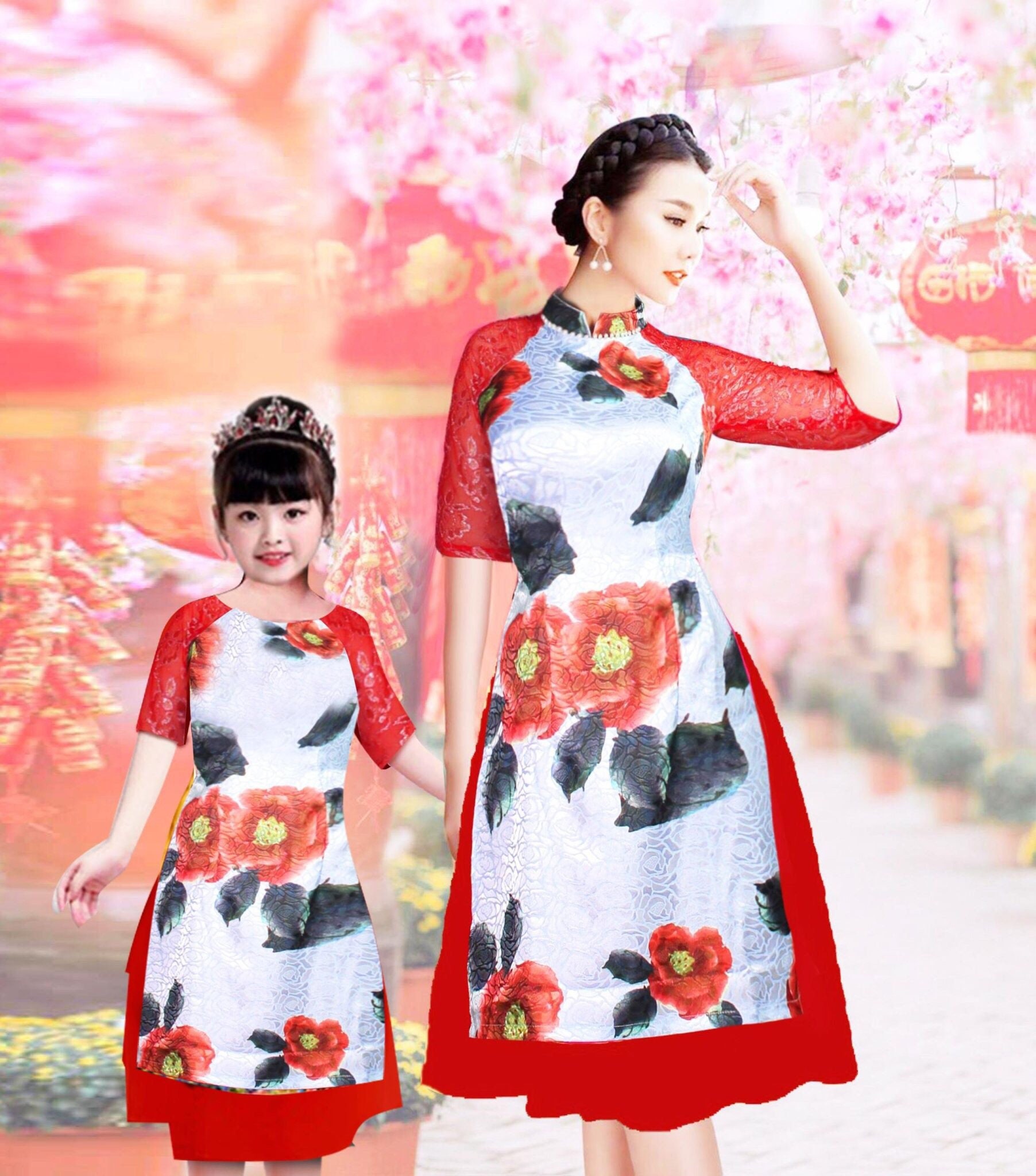 Mom and Daughter ao dai flowers Vietnamese dress Lunar New | Etsy