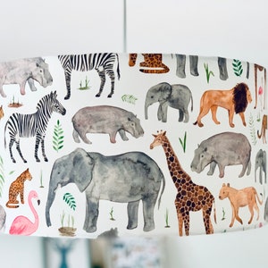 Safari Lampshade And FREE PRINT With 30cm+ Shades. Animals Zoo Lampshade Ceiling Drum Shade Lion Tiger Cute Nursery Playroom Table lampshade