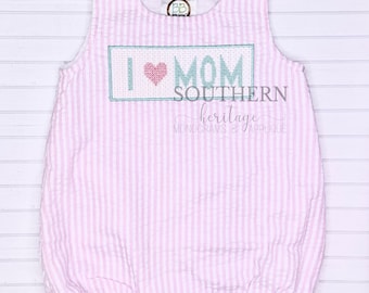 Faux Smock I Love Mom Knit Seersucker Gingham Bubble