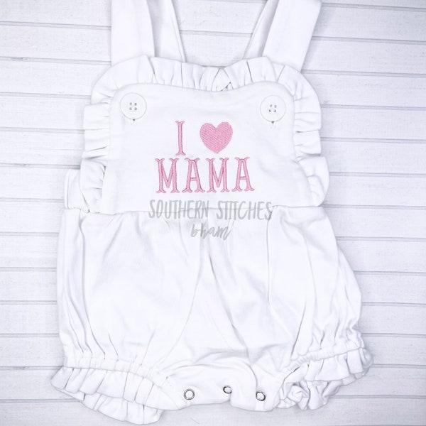 I Love Mama Mom Embroidered Sunsuit Bubble