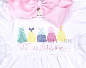 Princess Dress Sketch girls Embroidered Ruffle Shirt/Dress/Romper