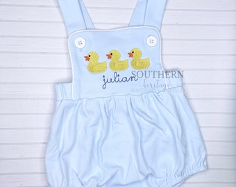 Three in a Row Duck Embroidered Sunsuit Bubble