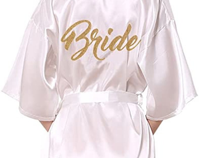 Satin Kimono Wedding Party Getting Ready Robe with Gold Glitter